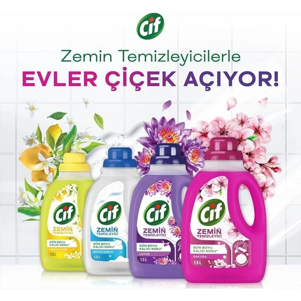 Cif Zemin Temizleyici 1500 ml Beyaz Sabun X1 + Limon Çiçeği X1 + Lotus X1 + Sakura X1 ürün görseli