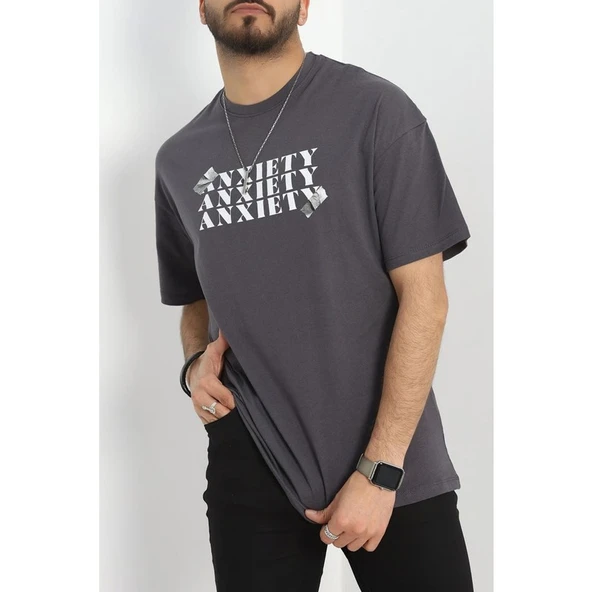 Baskılı Penye Erkek Tişört Fümeoranj - Resim 3