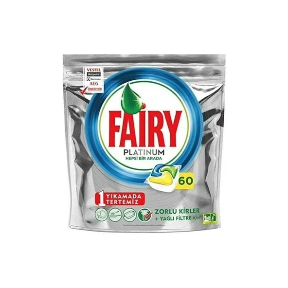 Fairy Platinum Bulaşık Makinesi Tableti Limon Kokulu 60'lı ürün görseli