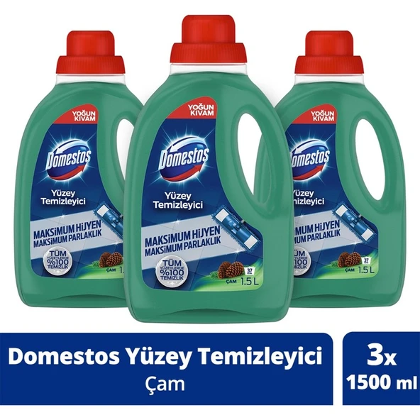 Domestos Yüzey Temizleyici Çam Maksimum Hijyen Tüm Yüzeyler için Yüzey Temizleyici 1500 ml x3 ürün görseli
