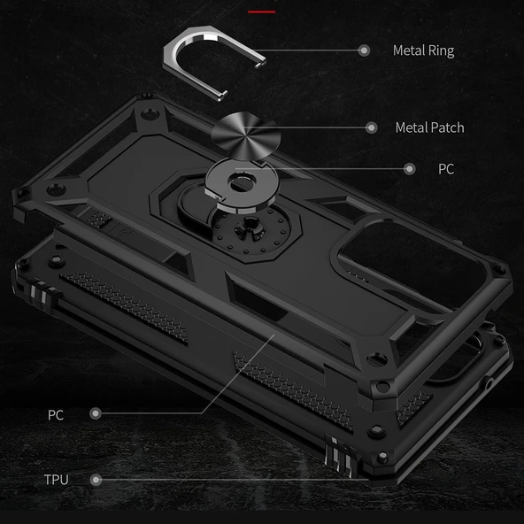 Samsung Galaxy A53 Uyumlu Kamera Korumalı Standlı Yüzüklü Tank Kılıf - 4