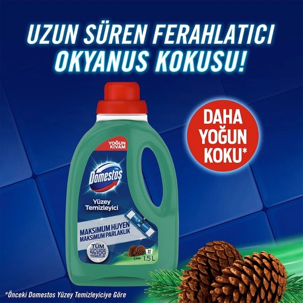 Domestos Yüzey Temizleyici Çam Maksimum Hijyen Tüm Yüzeyler için Yüzey Temizleyici 1500 ml x3 - Resim 4