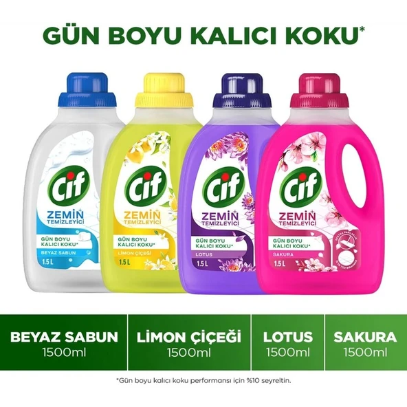Cif Zemin Temizleyici 1500 ml Beyaz Sabun X1 + Limon Çiçeği X1 + Lotus X1 + Sakura X1 - Resim 2