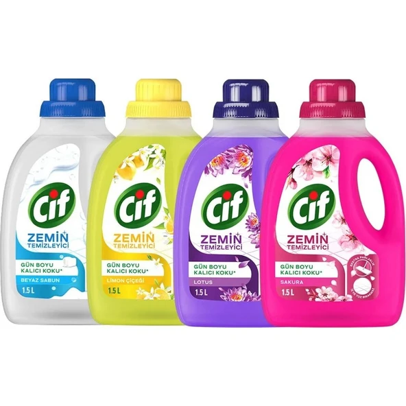Cif Zemin Temizleyici 1500 ml Beyaz Sabun X1 + Limon Çiçeği X1 + Lotus X1 + Sakura X1 - Resim 3