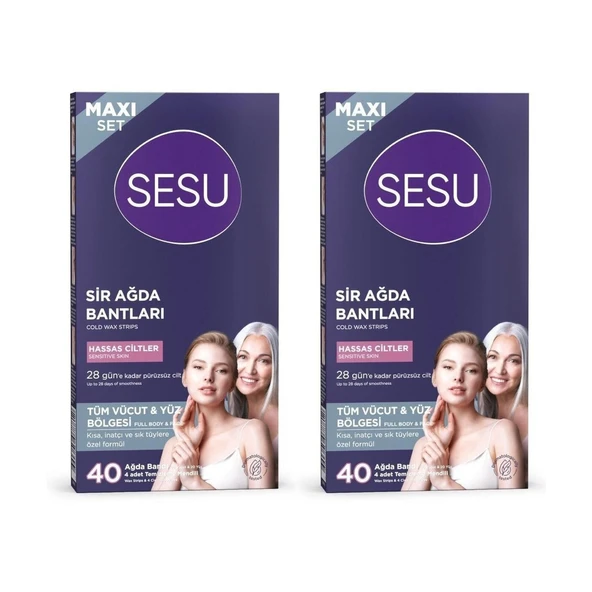 Sesu Maxi Set Tüm Vücut & Yüz Bölgesi Sir Ağda Bantları Hassas Ciltler 40 Adet x 2 Adet ürün görseli