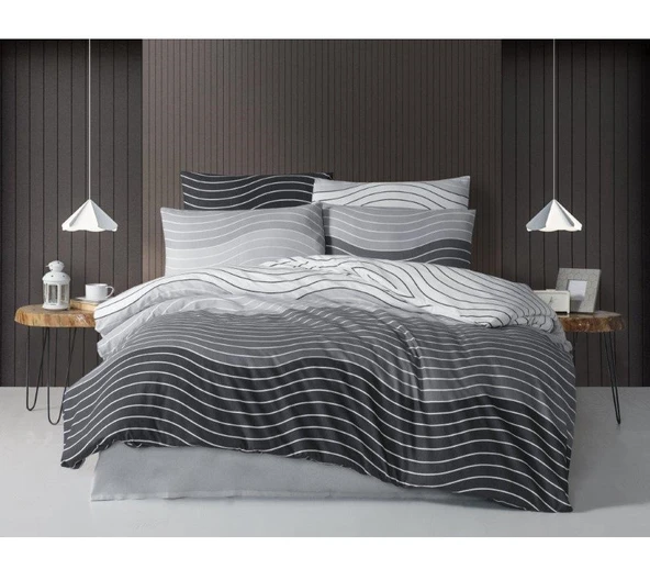 The Ecosse Çarşafı Lastikli Tek Kişilik Nevresim Takımı-Wave Gri ürün görseli