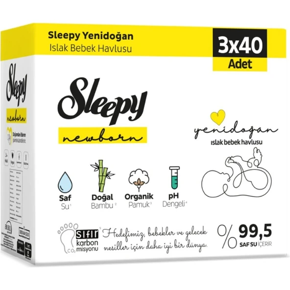 Sleepy Natural Yenidoğan Islak Havlu 3X40 Adet ürün görseli