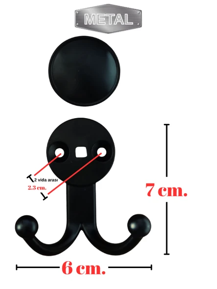 Metal Boncuk Askı Siyah Duvar Tipi – 2’li - Resim 3