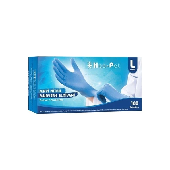 Haspet Mavi Nitril Eldiven Pudrasız L 100 Lü ürün görseli