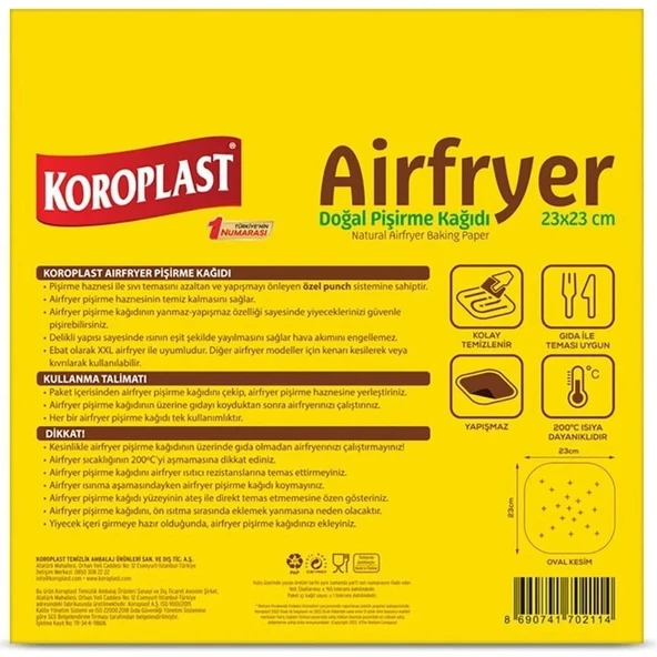 Koroplast Airfryer Doğal Pisirme Kağıdı 20'li 23 x 23 cm x 3 Paket - Resim 3