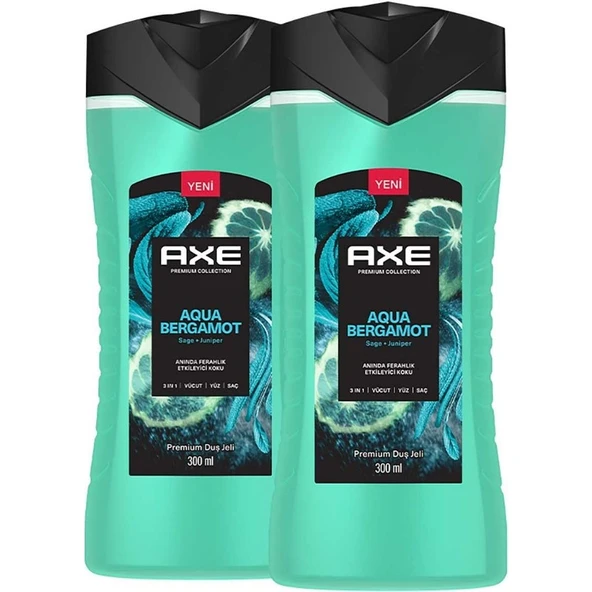 Axe Premium Collection Duş Jeli Aqua Bergamot 3 In 1 Vücut Saç Yüz 300 ml X2 - Resim 2