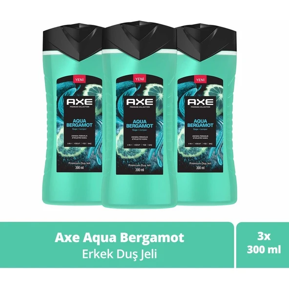 Axe Premium Collection Duş Jeli Aqua Bergamot 3 In 1 Vücut Saç Yüz 300 ml X3 ürün görseli