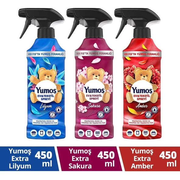 Yumoş Sprey Amber 450 ml x 1 Sakura Sprey 450 ml X1 Lilyum Sprey 450 Mlx1