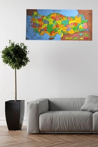 Renkli Türkiye Haritası Manyetik Yapıştırıcı Gerektirmeyen Duvar Stickerı 118 CM * 56 CM - Resim 6