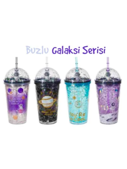 PUTI PIPETLI BARDAK 450ml BUZLU GALAXY 4 RENK - 1