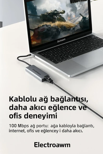 Macbook Pro Air İçin USB Type-C Hub Dönüştürücü 8 in 1 Çoklayıcı - 5