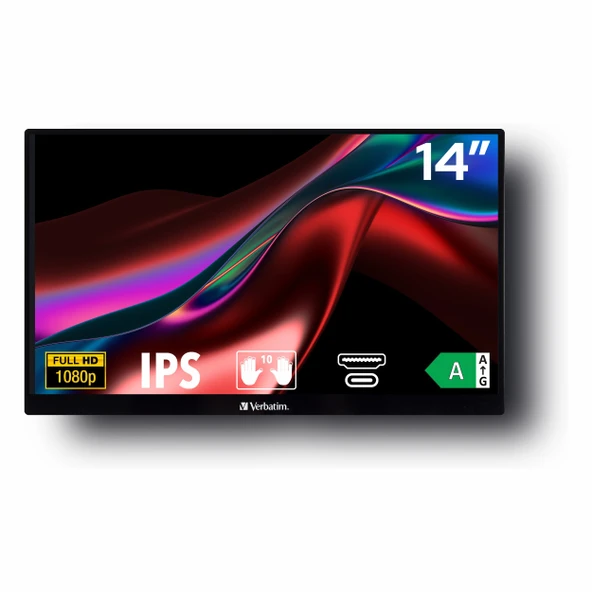 Verbatim PMT-14 14" 60Hz 6Ms HDMI+USB-C HDR FullHD FreeSync IPS Taşınabilir Dokunmatik Monitör ürün görseli 1