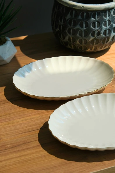 Kütahya Porselen Bone Luz Altın File Kayık Tabak 27x19cm BNLZF28KY20 2 li ürün görseli