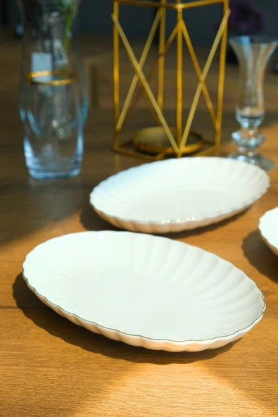 Kütahya Porselen Bone Luz Altın File Kayık Tabak 27x19cm BNLZF28KY20 2 li - Resim 4