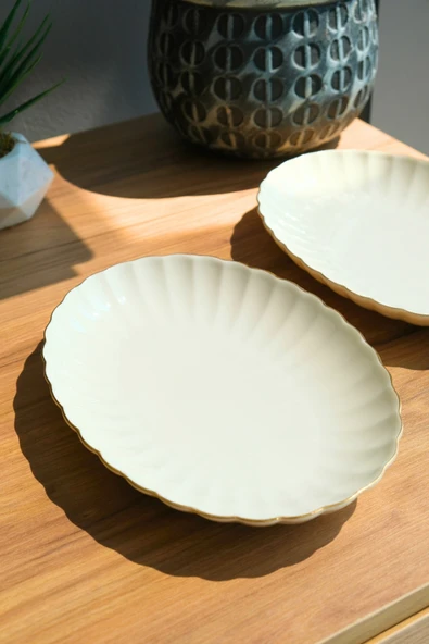 Kütahya Porselen Bone Luz Altın File Kayık Tabak 27x19cm BNLZF28KY20 2 li - Resim 2