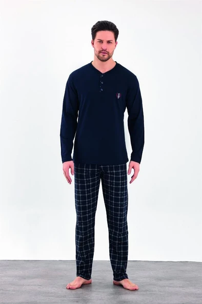 Estiva %100 Pamuk İki İplik Uzun Kol Erkek Pijama Takım - Resim 4