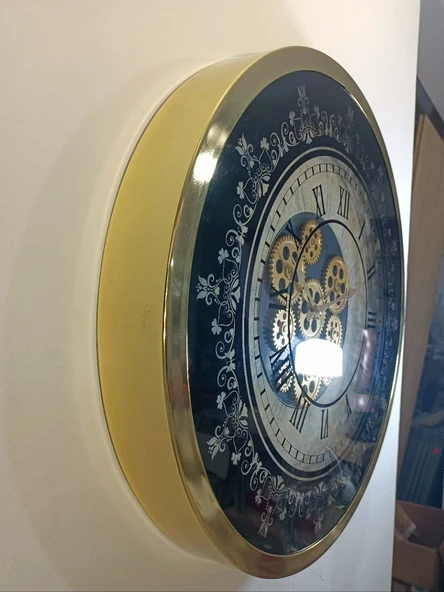 Biev 60 cm Çarklı Boyutlu Gold Kaplama Duvar Saati - 2