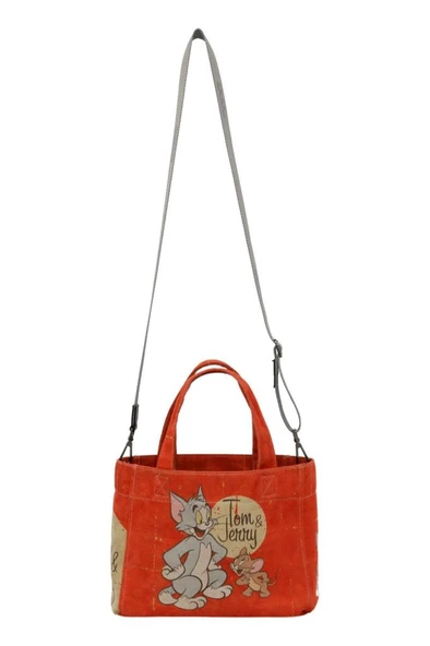 Kadın Vegan Turuncu Medium Tote Bag - Warner Bros Tom & Jerry Tasarım - 5