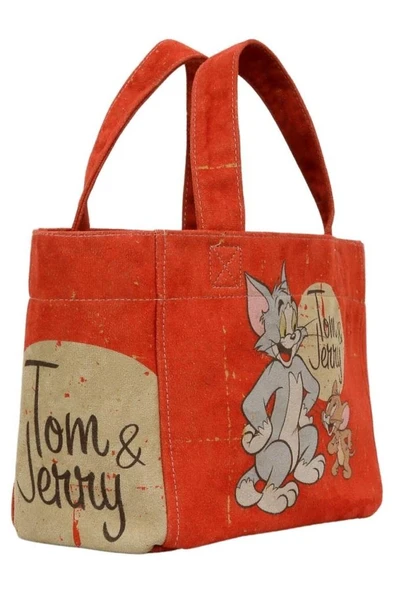 Kadın Vegan Turuncu Medium Tote Bag - Warner Bros Tom & Jerry Tasarım - 6
