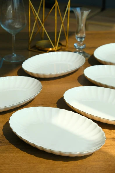 Kütahya Porselen Bone Luz Altın File Kayık Tabak 27x19cm BNLZF28KY20 6 lı - 2