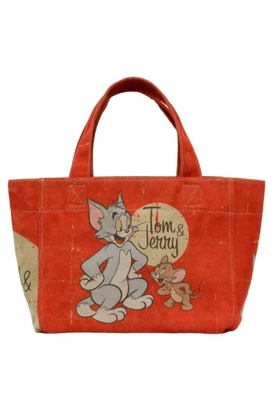 Kadın Vegan Turuncu Medium Tote Bag - Warner Bros Tom & Jerry Tasarım - 4