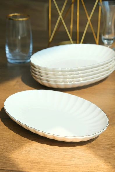 Kütahya Porselen Bone Luz Altın File Kayık Tabak 27x19cm BNLZF28KY20 6 lı