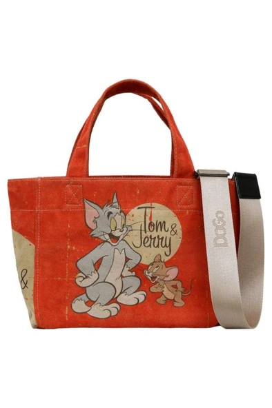 Kadın Vegan Turuncu Medium Tote Bag - Warner Bros Tom & Jerry Tasarım