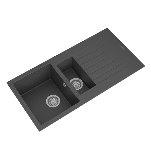 RealStone P005 Troya 100 1.5 Gözlü Damlalıklı Granit Eviye Antrasit - Resim 2