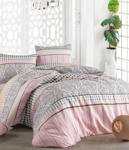 The Ecosse Çarşafı Lastikli Tek Kişilik Nevresim Takımı-Ares Pudra ürün görseli