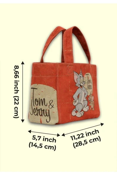 Kadın Vegan Turuncu Medium Tote Bag - Warner Bros Tom & Jerry Tasarım - 8