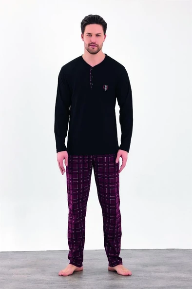 Estiva %100 Pamuk İki İplik Uzun Kol Erkek Pijama Takım - Resim 6