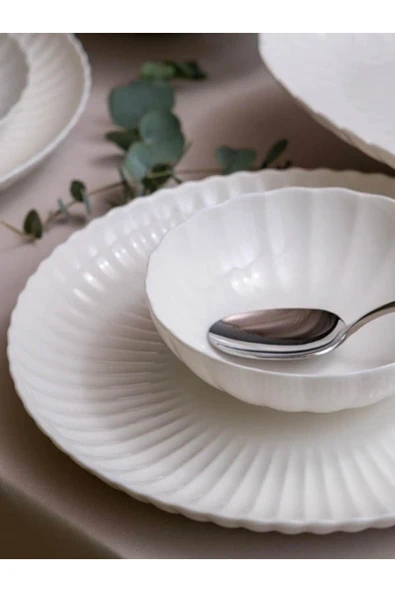 Kütahya Porselen Bone Luz Form Yemek Takımı Beyaz 24 Parça 6 Kişilik - 4