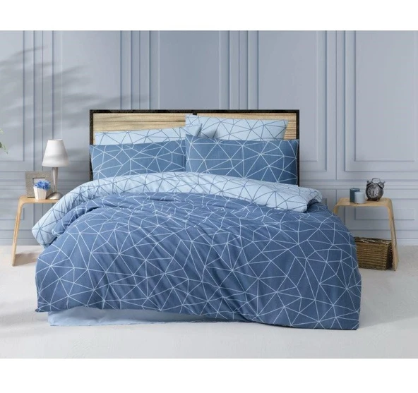 The Ecosse Çarşafı Lastikli Çift Kişilik Nevresim Takımı-Mia Mavi