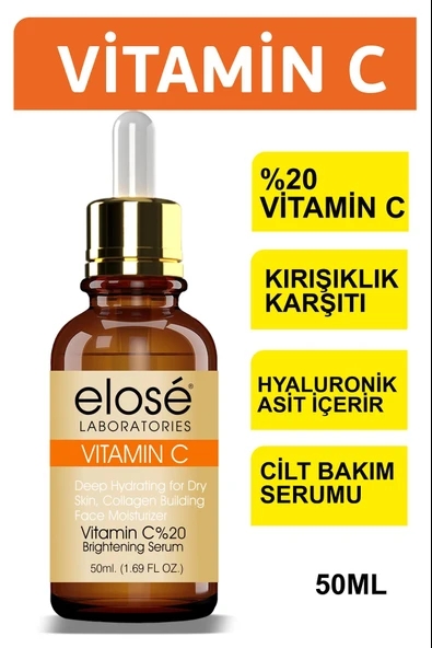 Elose Kolajenli Kırışıklık Karşıtı Doğal Vitamin C Cilt Bakım Serumu 50 ml