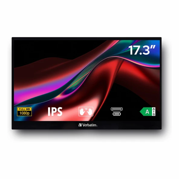 Verbatim PMT-17 17.3" 60Hz 6Ms HDMI+USB-C HDR FullHD FreeSync IPS Taşınabilir Dokunmatik Monitör ürün görseli