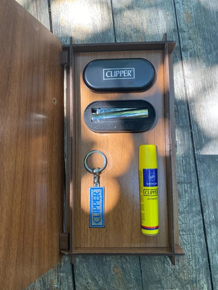 Clipper Ahşap Kutulu Çakmak Seti - Resim 2