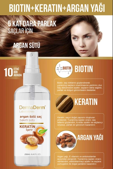 Dermaderm Keratin ve Kolajenli Argan Özlü Saç Bakım Sütü 250 ml. - 5