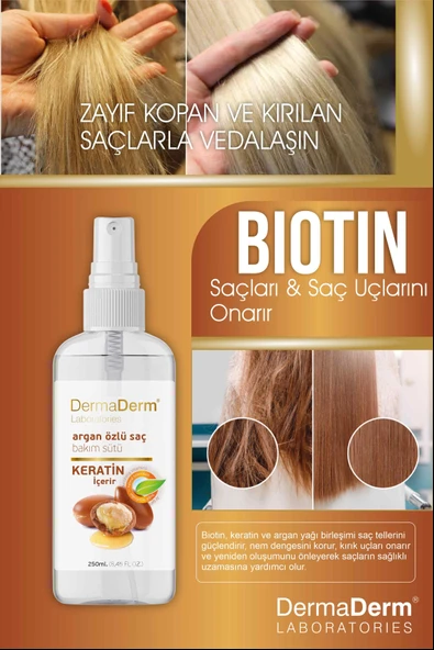 Dermaderm Keratin ve Kolajenli Argan Özlü Saç Bakım Sütü 250 ml. - 4