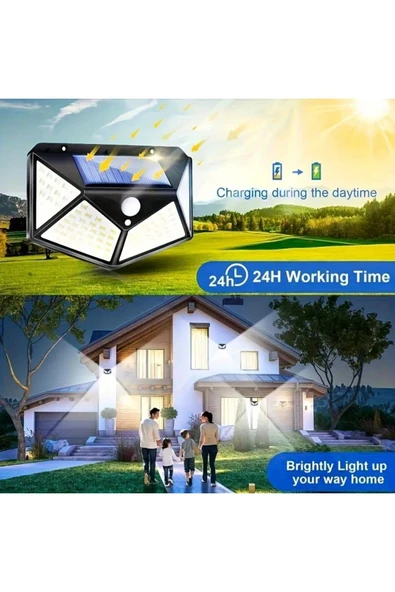 MRS SOLAR HB-100 4'lü Paket 100 LED Solar Hareket Sensörlü Güneş Enerjili 3 Mod Solar Duvar Bahçe Kamp Lambası - 5
