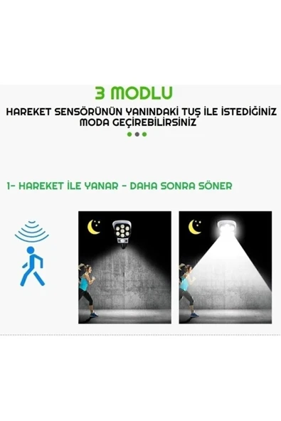 MRS SOLAR HB-200 Solar Güneş Enerjili Hareket Sensörlü Kamera Görünümlü 77 LED Dış Mekan AYDINLATMA(2400MAH.) - 2