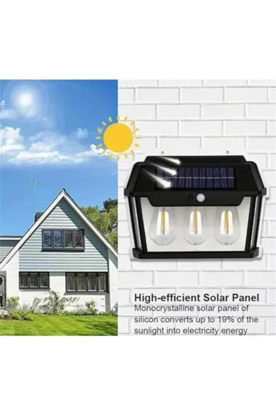 MRS SOLAR HB-500 4'lü Paket Dekoratif Güneş Enerjili 3 Adet LED Ampül Hareket Sensörlü Su Geçirmez 3 Mod Solar - 4