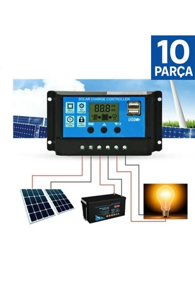 MRS SOLAR 10'LU PAKET Güneş Paneli Akü Şarj Kontrol Cihazı 10 Amper-12v 24v ürün görseli