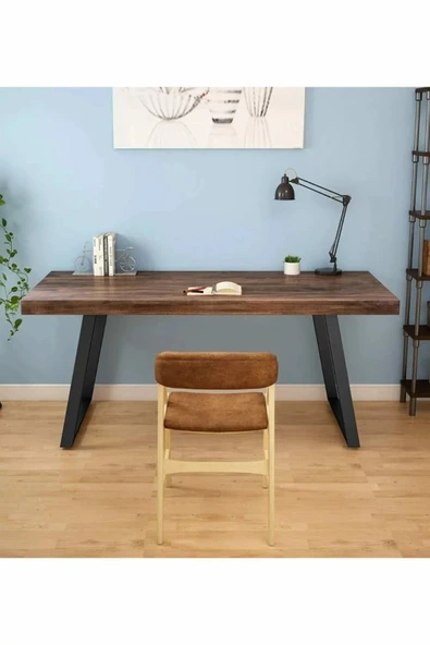 Plus aksesuar Ahşap Masif Ağaç Doğal Çalışma Masası Demir Iskelet Ofis Masası - 3