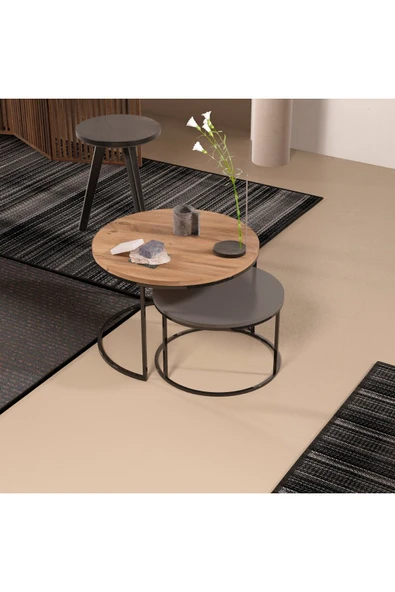 Devin Dekor Mobilya Devin Dekor Orta Sehpa Ikili Lüx Specıal Antrasit Gri - Ceviz