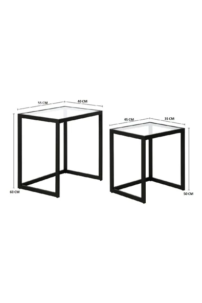 TOLIAHOME Modern Siyah Renk Metal İskeletli Temper Camlı Zigon Sehpa Yan Sehpa - 6